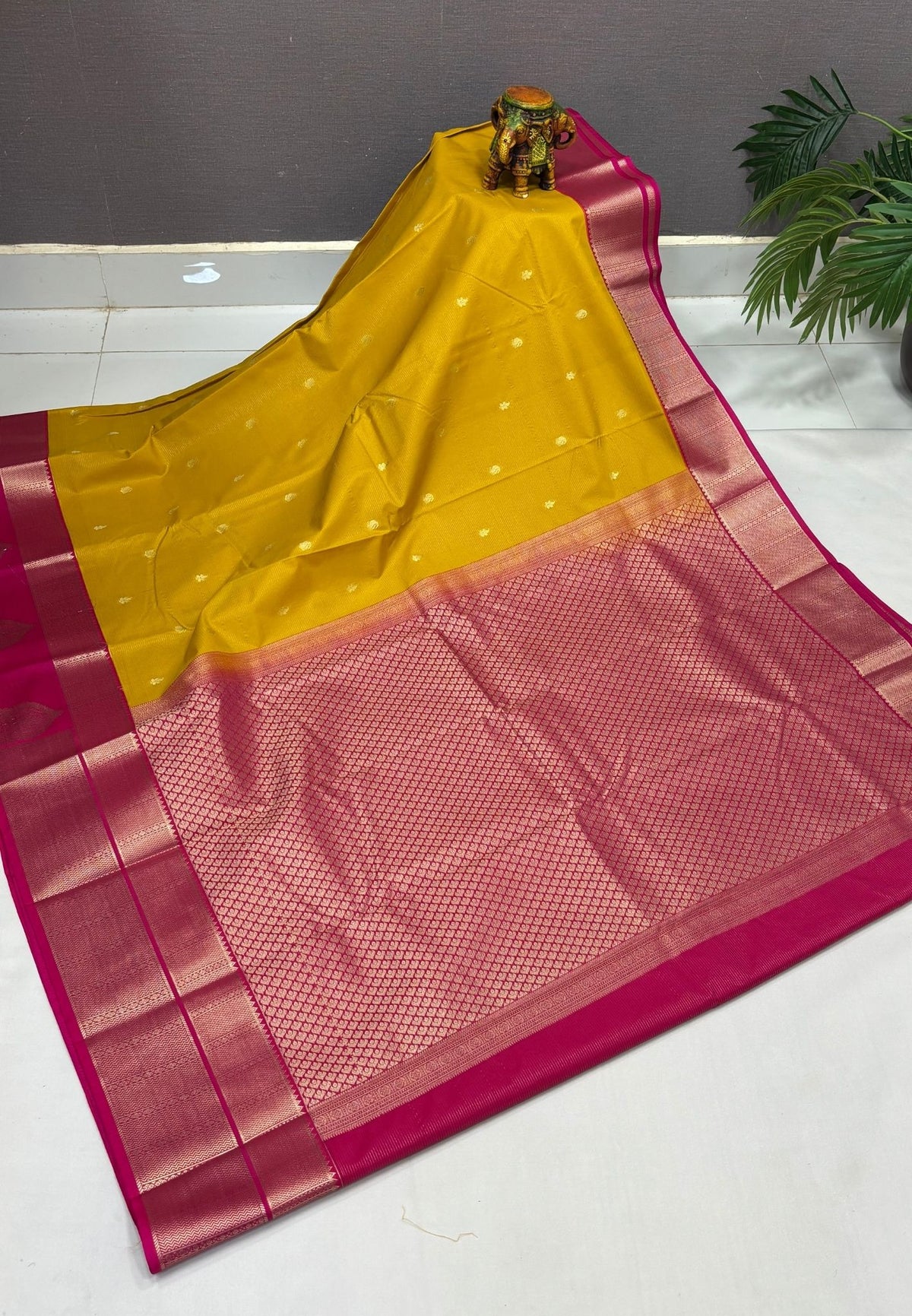 Budget Kanchipuram Saree-Mango Yellow with Contrast Border