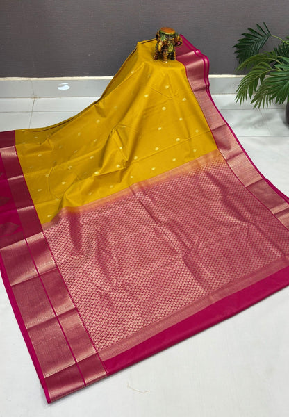 Budget Kanchipuram Saree-Mango Yellow with Contrast Border