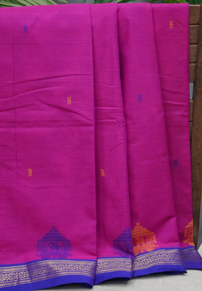 Chettinad Cotton Saree–Rani Pink With Ther Border
