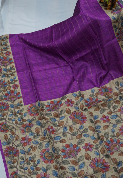 Semi Tussar Saree-Dark Purple