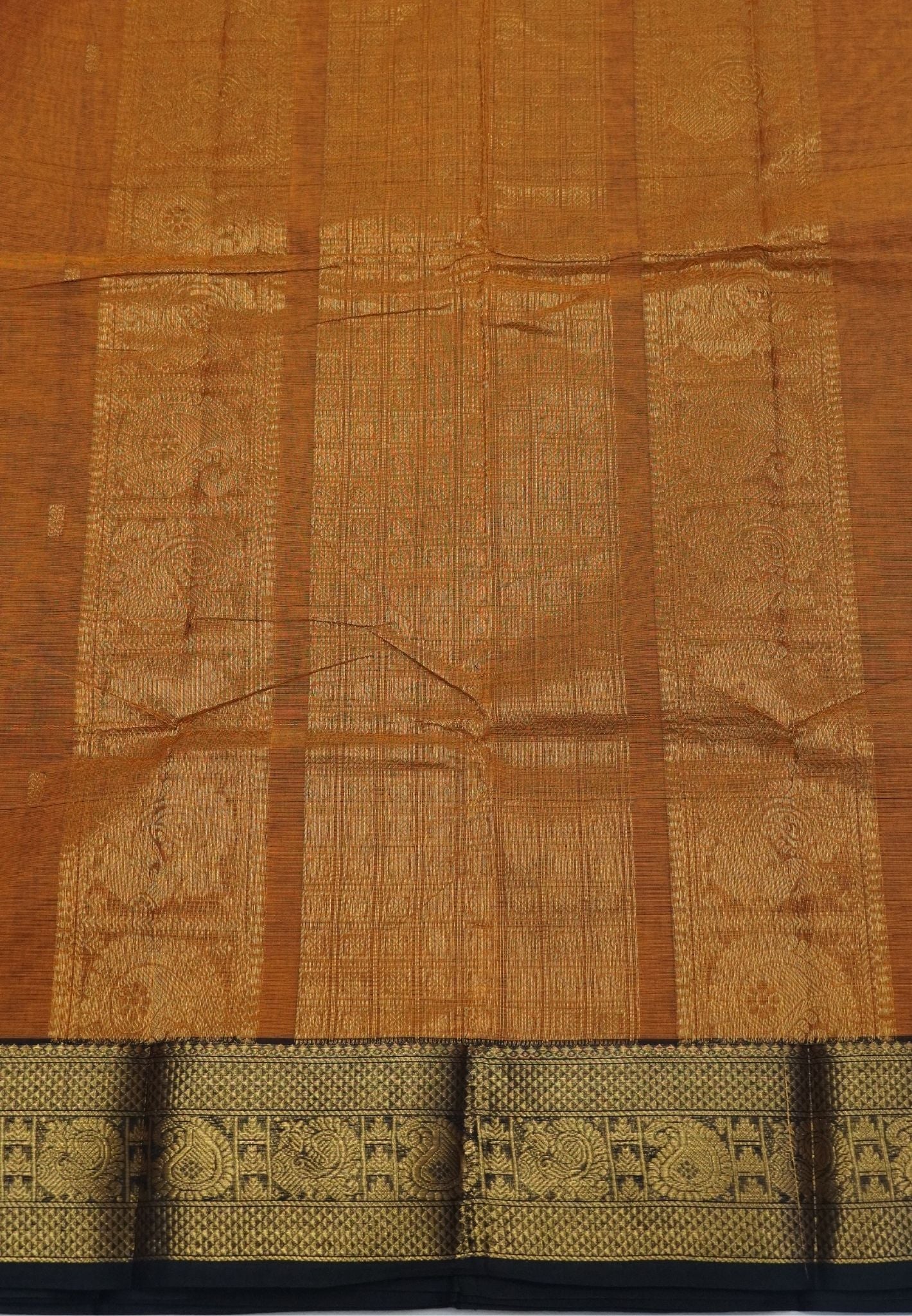 Chettinadu Cotton Saree-Mustard with Contrast Manga Border