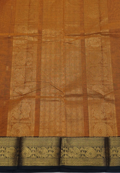 Chettinadu Cotton Saree-Mustard with Contrast Manga Border