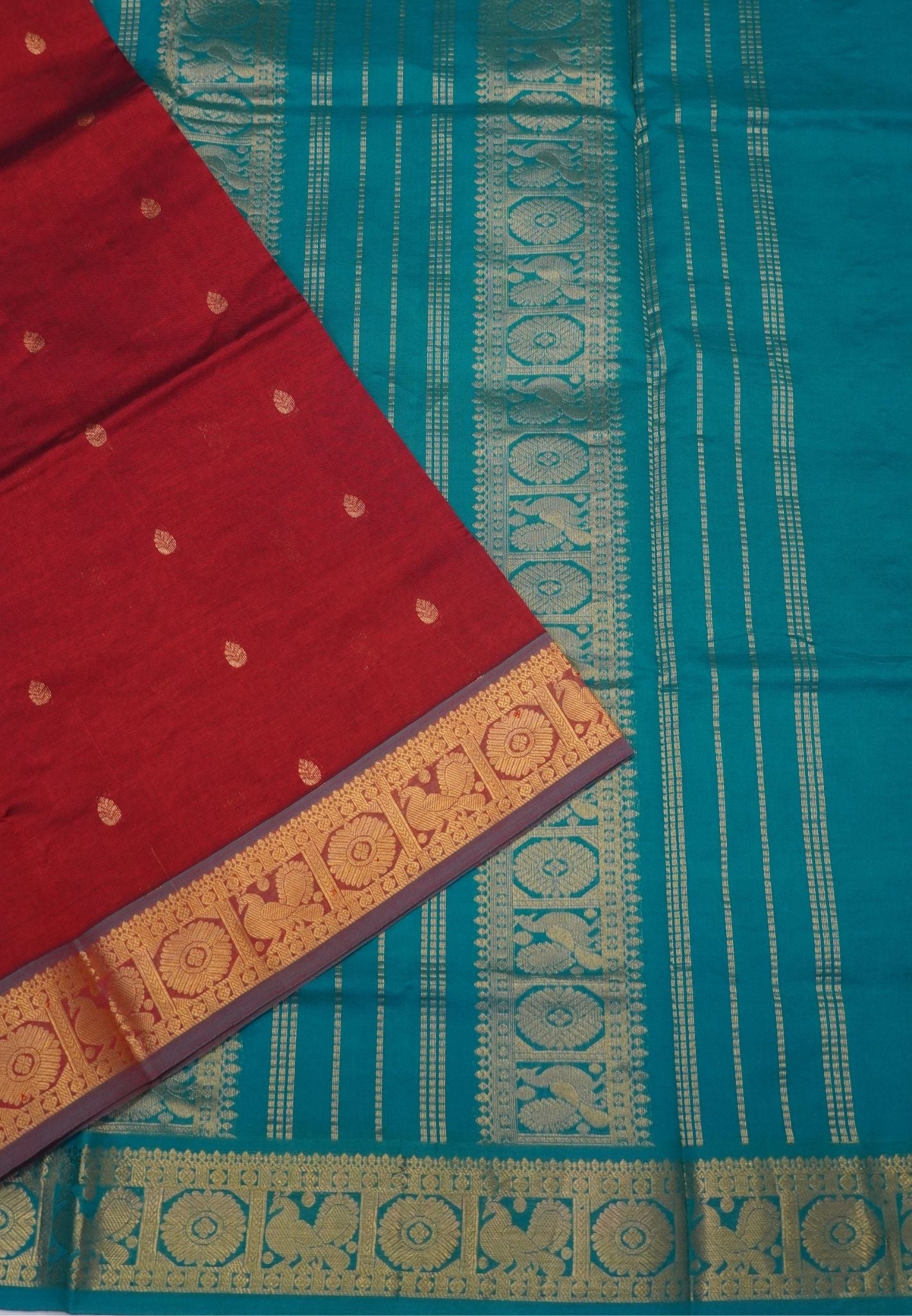 Pure Silk Cotton Saree-Maroon-Peacock Green