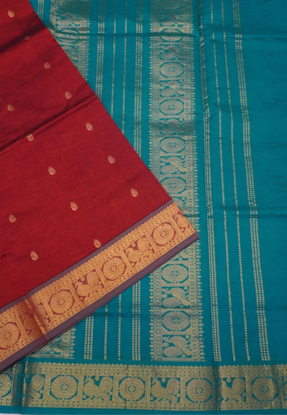 Pure Silk Cotton Saree-Maroon-Peacock Green
