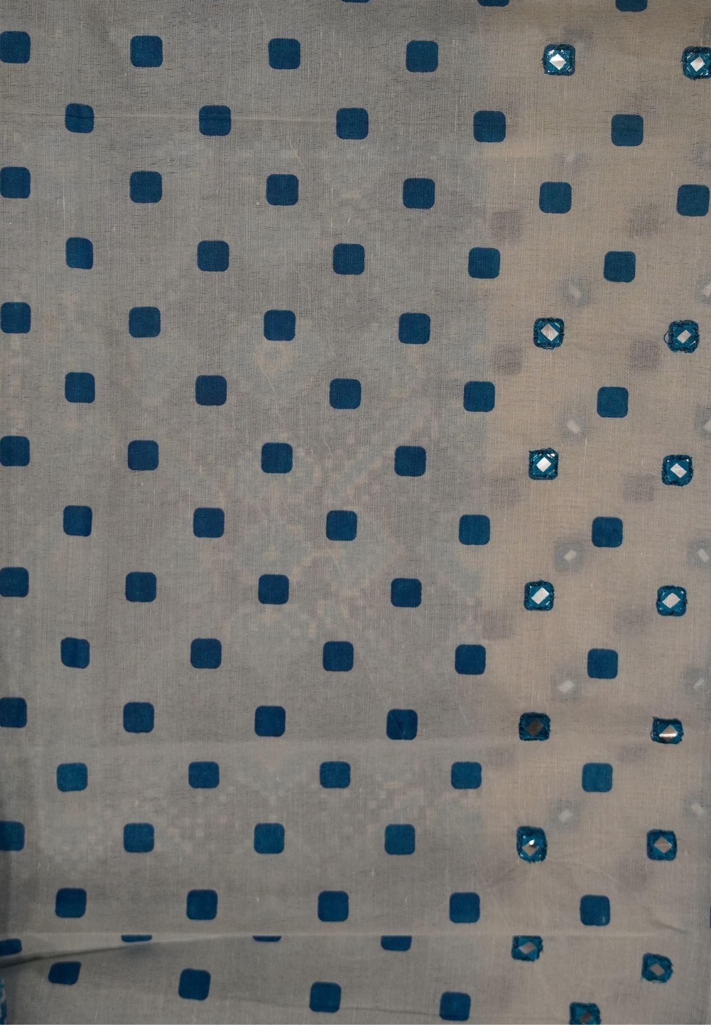 Supernet Kota Cotton Saree-Blue with Mirror Work