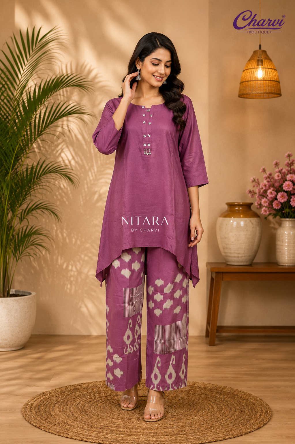 Short Cord Set with Classic Ikat Palazzo