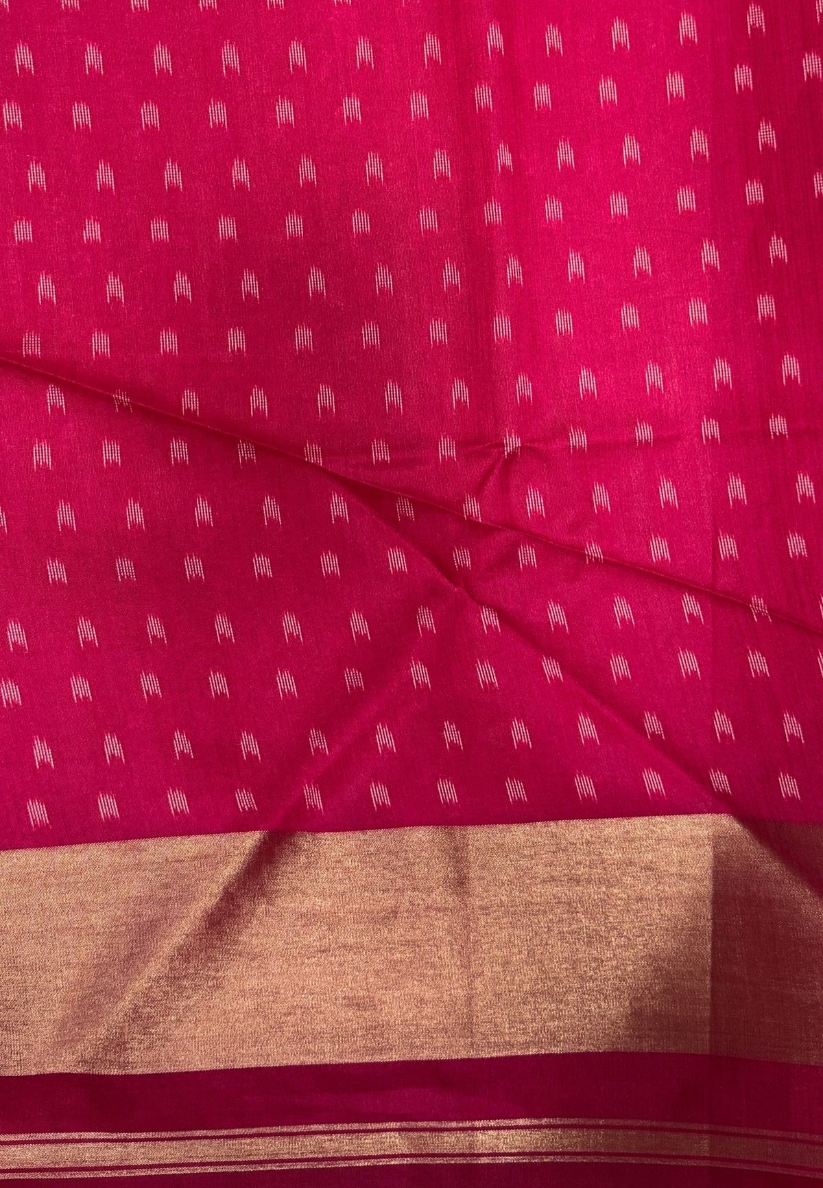 Semi Tussar Saree-Rani Pink In Geometric Ikat Butta Zari Border