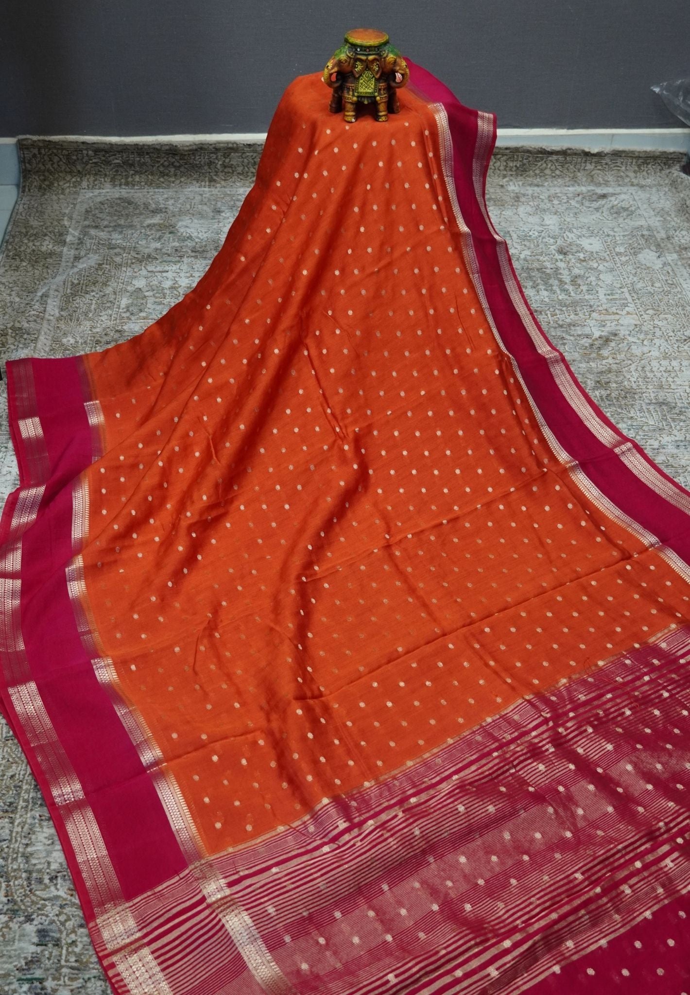 Viscose Saree –Dark Orange with Rich Contrast Border