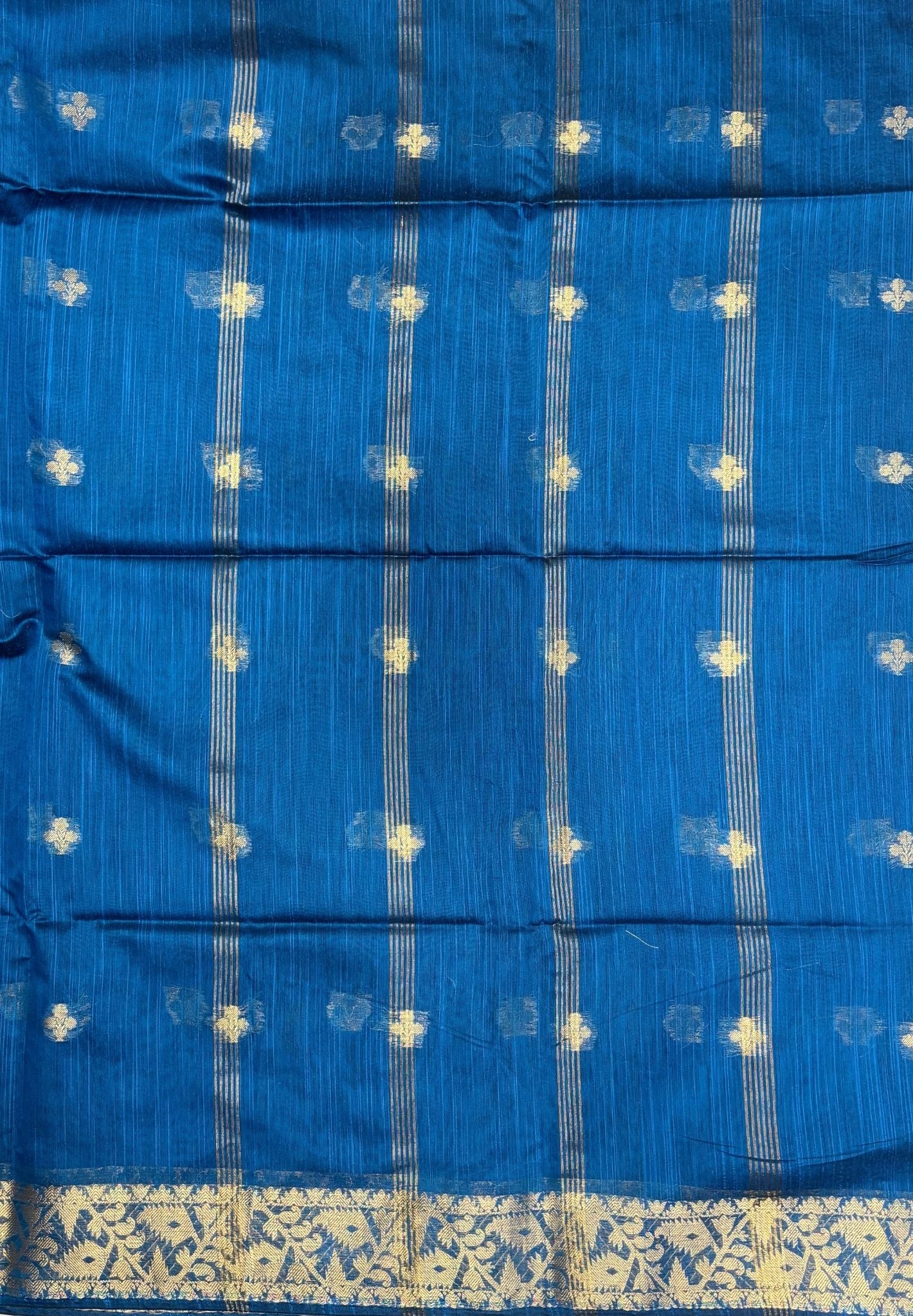 Handloom Silk Cotton Saree-Sulphate Blue In Floral Butta Brocade Border