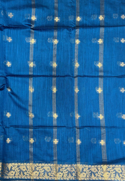 Handloom Silk Cotton Saree-Sulphate Blue In Floral Butta Brocade Border