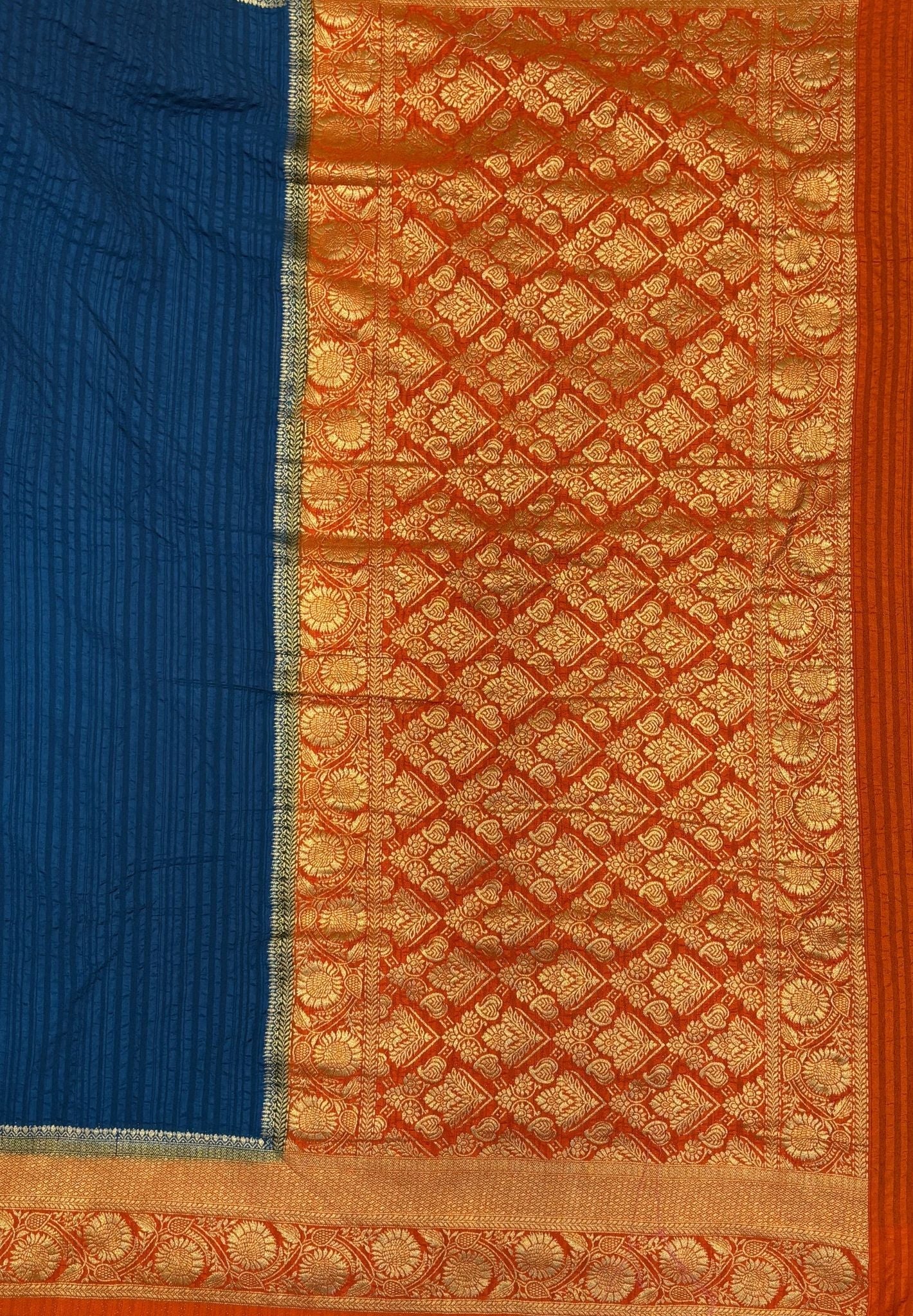 Banarasi Georgette Saree-Peacock Blue In Floral Jaal Zari With Contrast Border