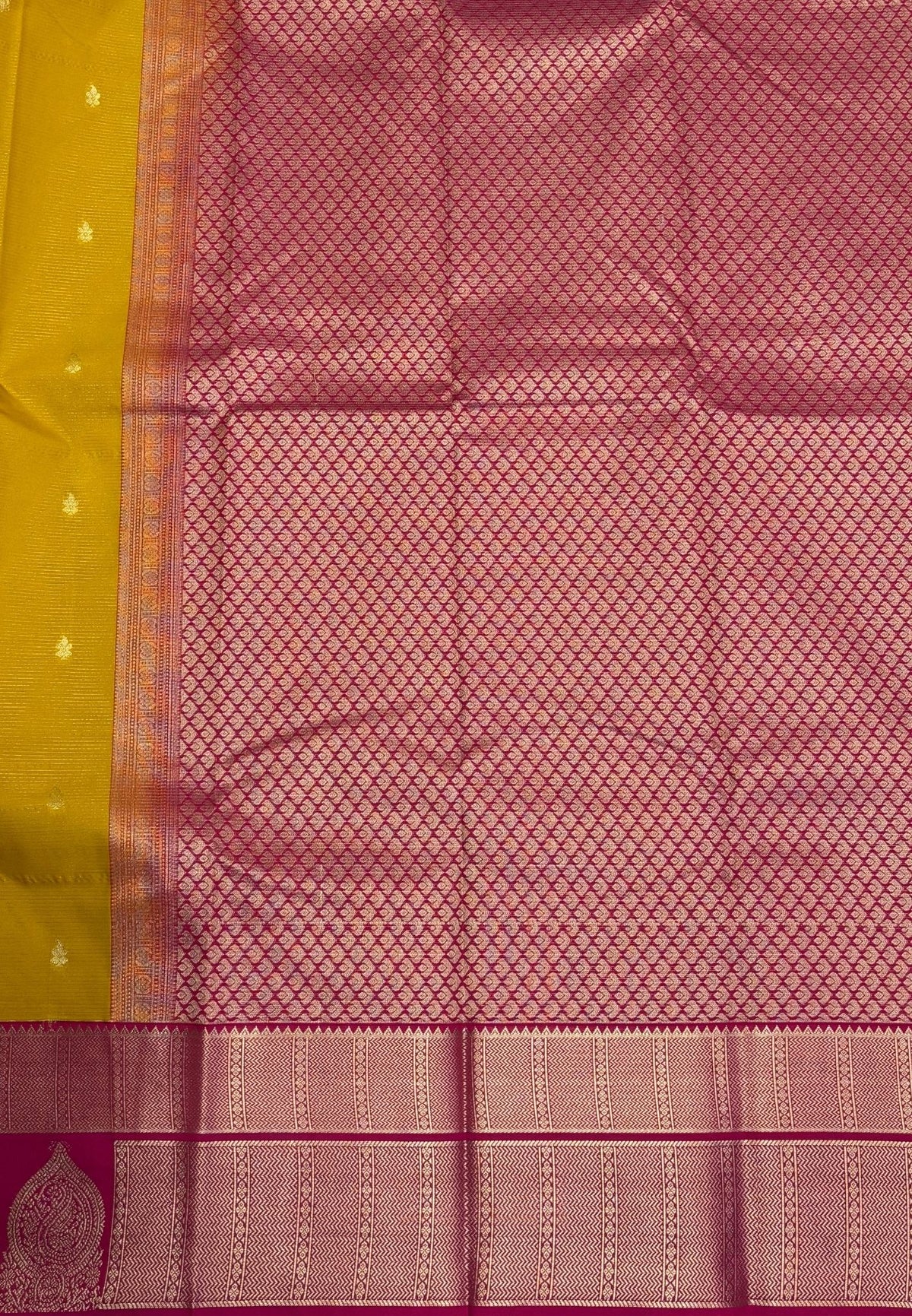 Budget Kanchipuram Saree-Mango Yellow with Contrast Border