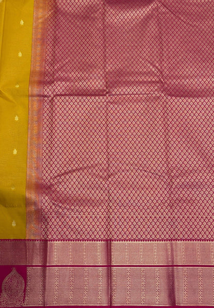 Budget Kanchipuram Saree-Mango Yellow with Contrast Border