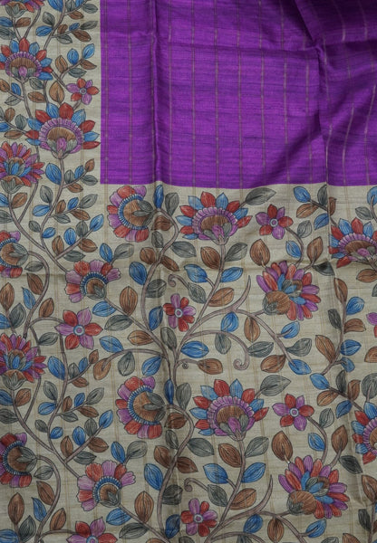 Semi Tussar Saree-Dark Purple