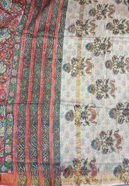 Pure Maheshwari Silk Cotton Saree-Peach