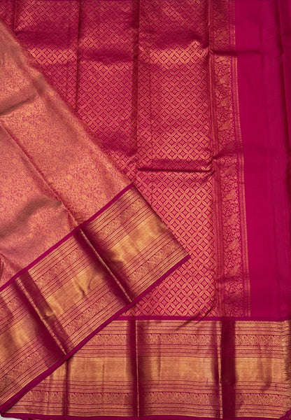 Pure Kanchipuram Silk Saree-Salmon Pink with Contrast Border