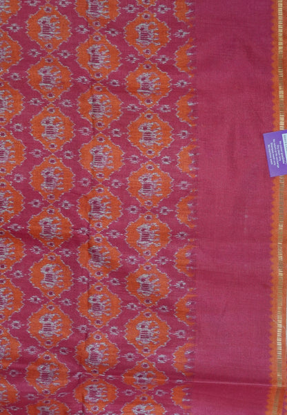 Semi Matka Tussar Saree-Orange with Contrast Border and Zari Checks