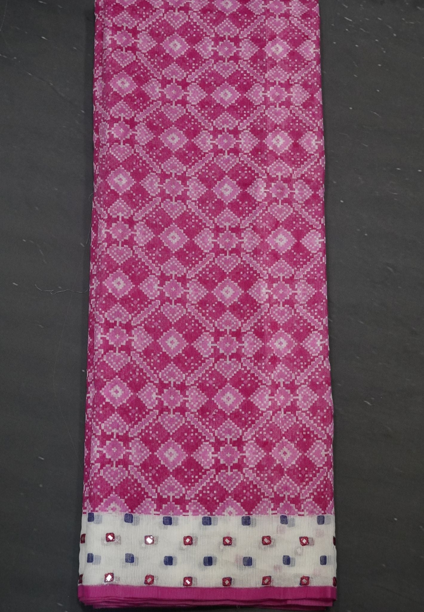 Supernet Kota Cotton Saree-Pink with Mirror Work