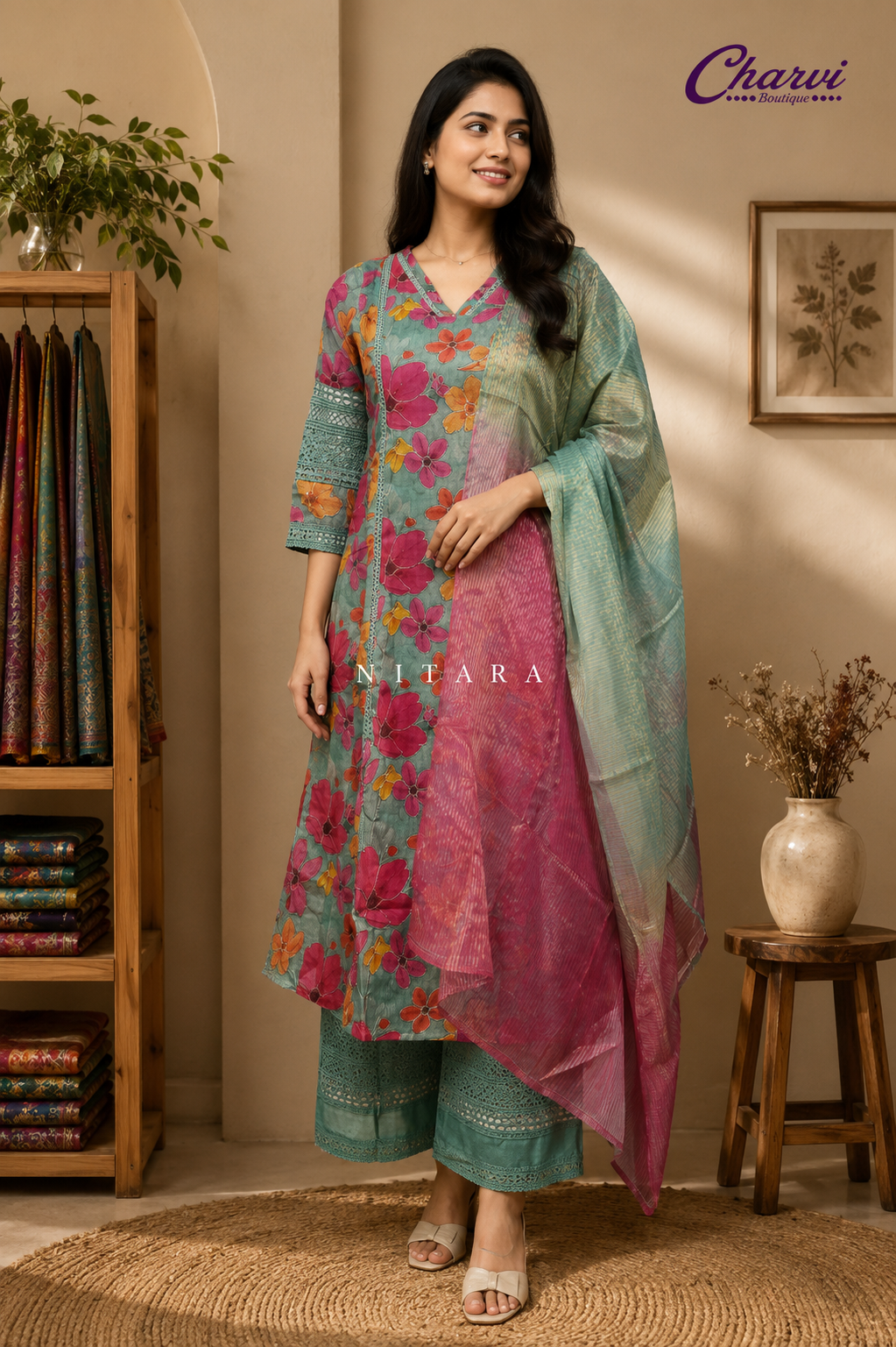 3Pcs Floral Printed Cotton Salwar