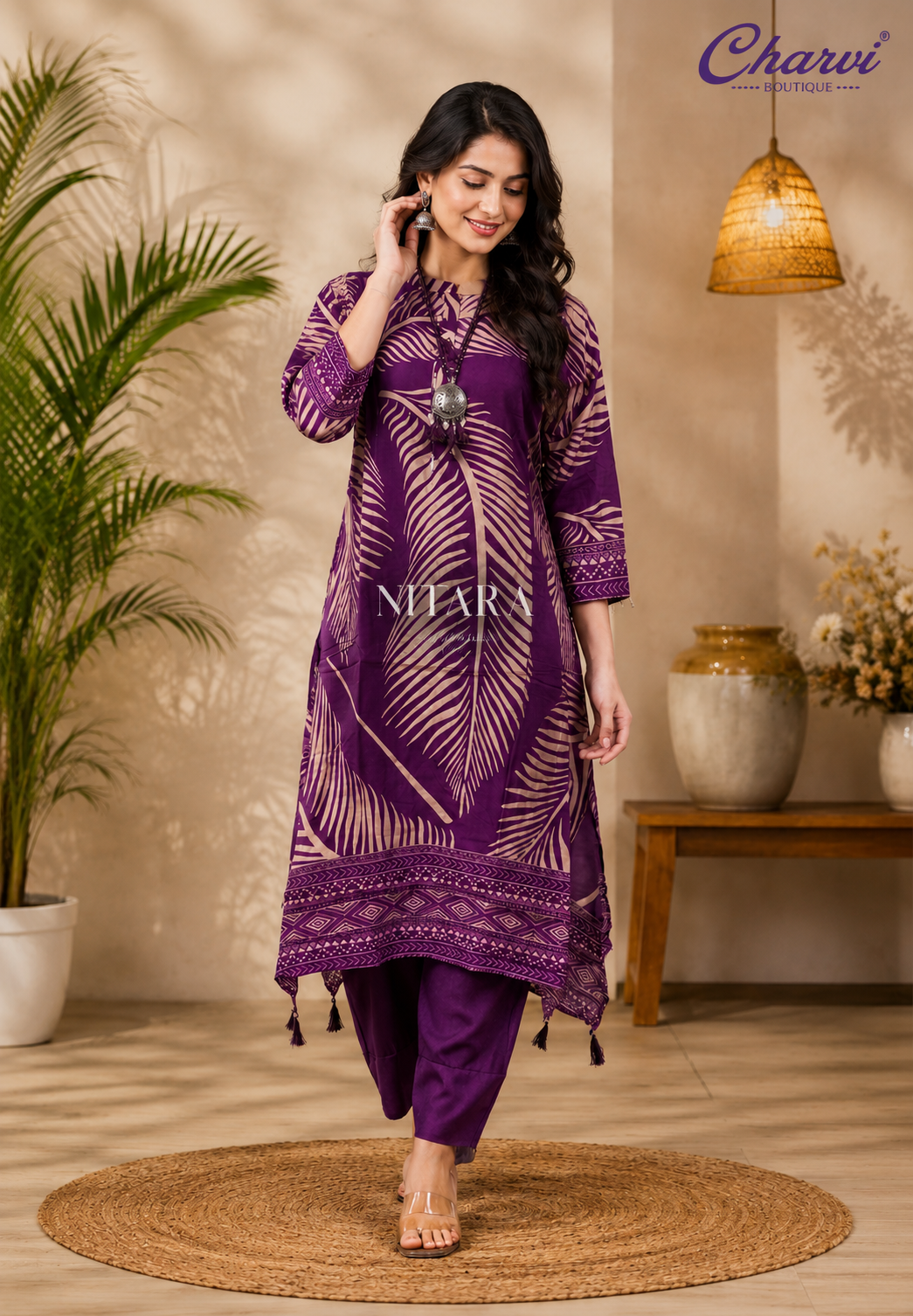 Cord Set Royal Purple Printed Kurta Set