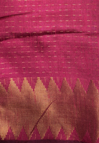 Semi Raw Silk Saree-Mustard In Zigzag Zari With Contrast Border