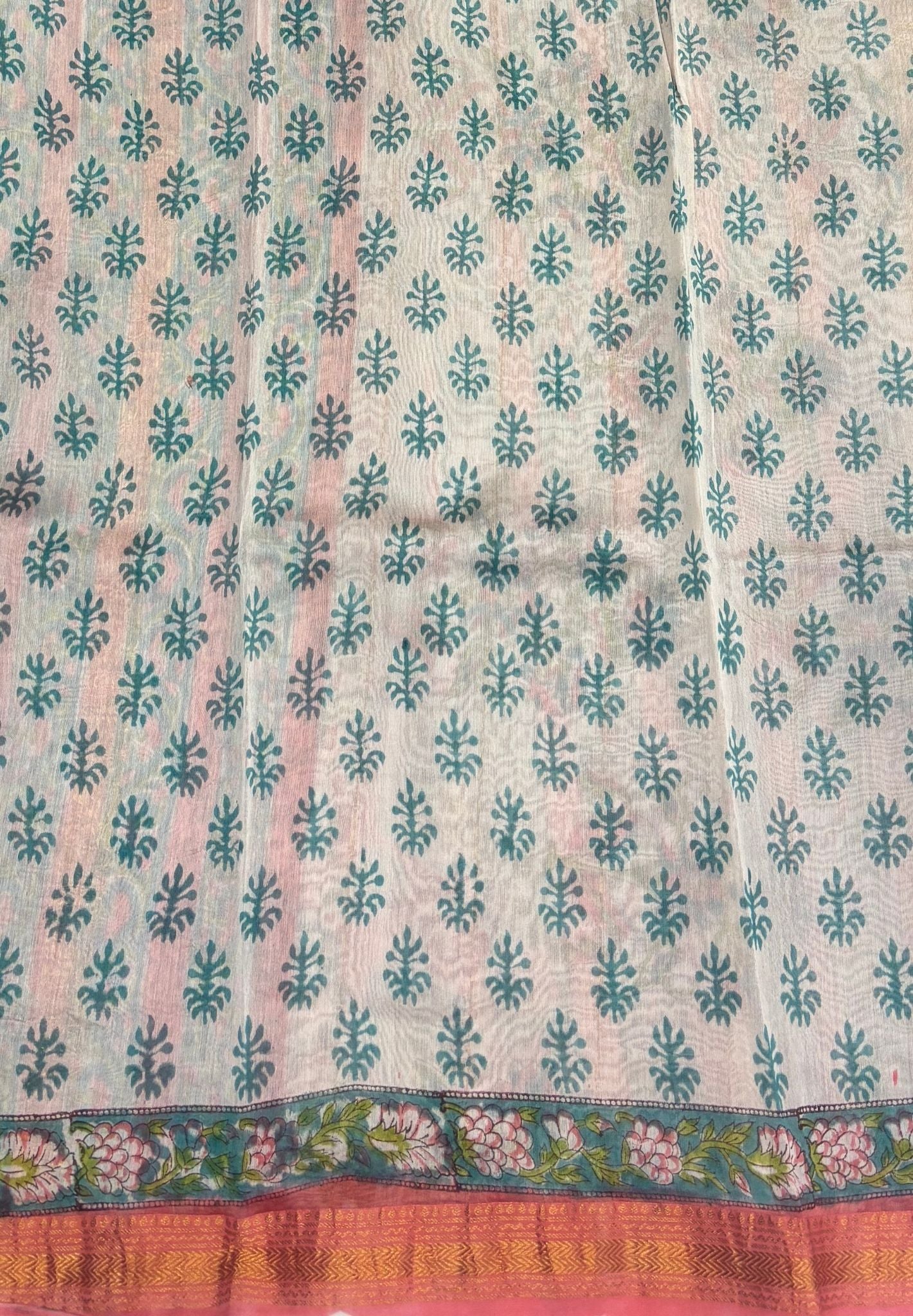 Pure Maheshwari Silk Cotton Saree-Peach