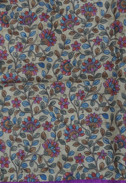 Semi Tussar Saree-Dark Purple