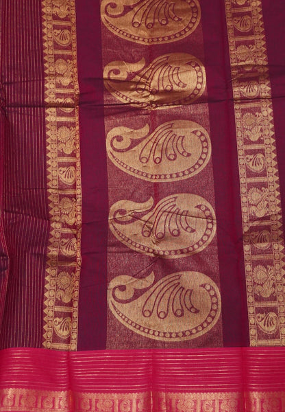 Chettinadu Cotton Saree-Burgundy Wine with in Vairaoosi Pattern