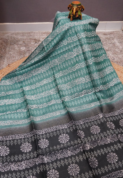 Bhagalpur Cotton Saree-Sea Green