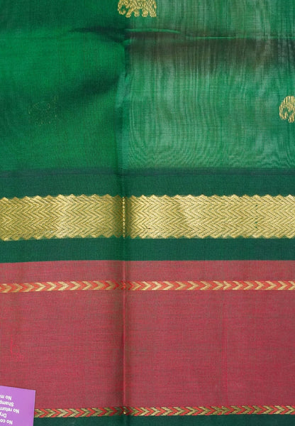 Pure Silk Cotton Saree – Cream with Green Traditional Yali Border
