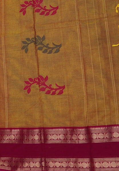 Kanchi Cotton Saree-Mustard-Pink Rudraksh