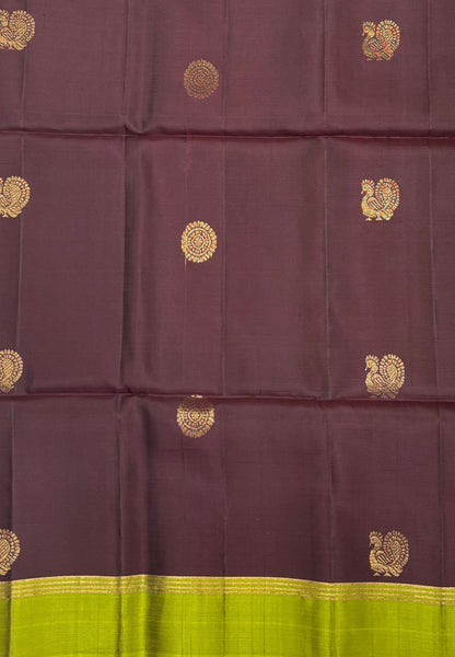 Pure Kanchipuram Silk Saree-Coffee Brown in Mayil Butta Zari Border
