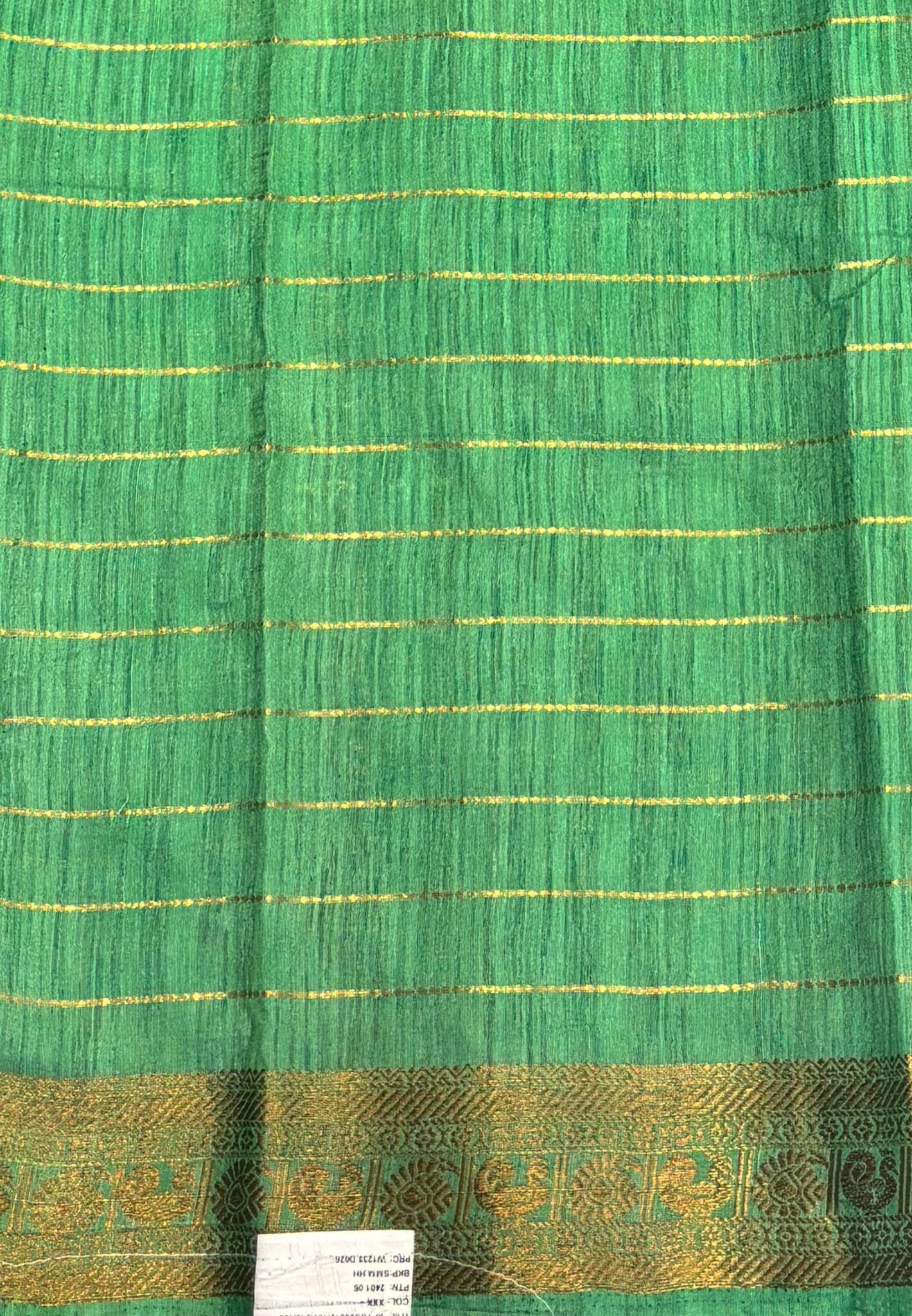 Semi Raw Silk Saree-Peacock Blue in Zari Lines with Contrast Annam Border