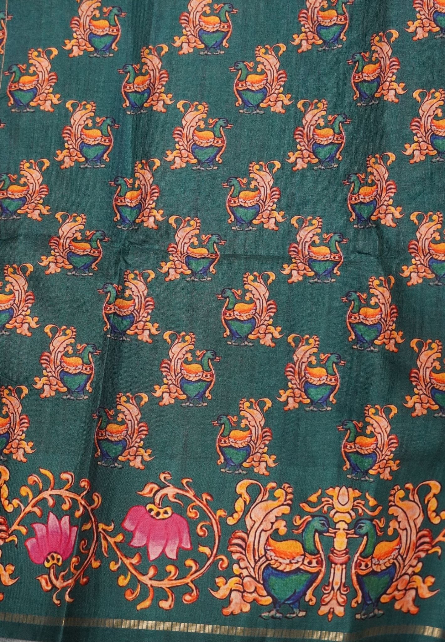 Premium Matka Tussar Saree-Magenta with Contrast Border in Tanjore Print