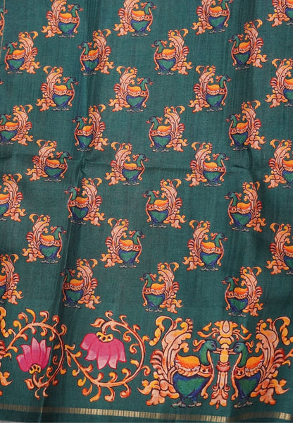 Premium Matka Tussar Saree-Magenta with Contrast Border in Tanjore Print