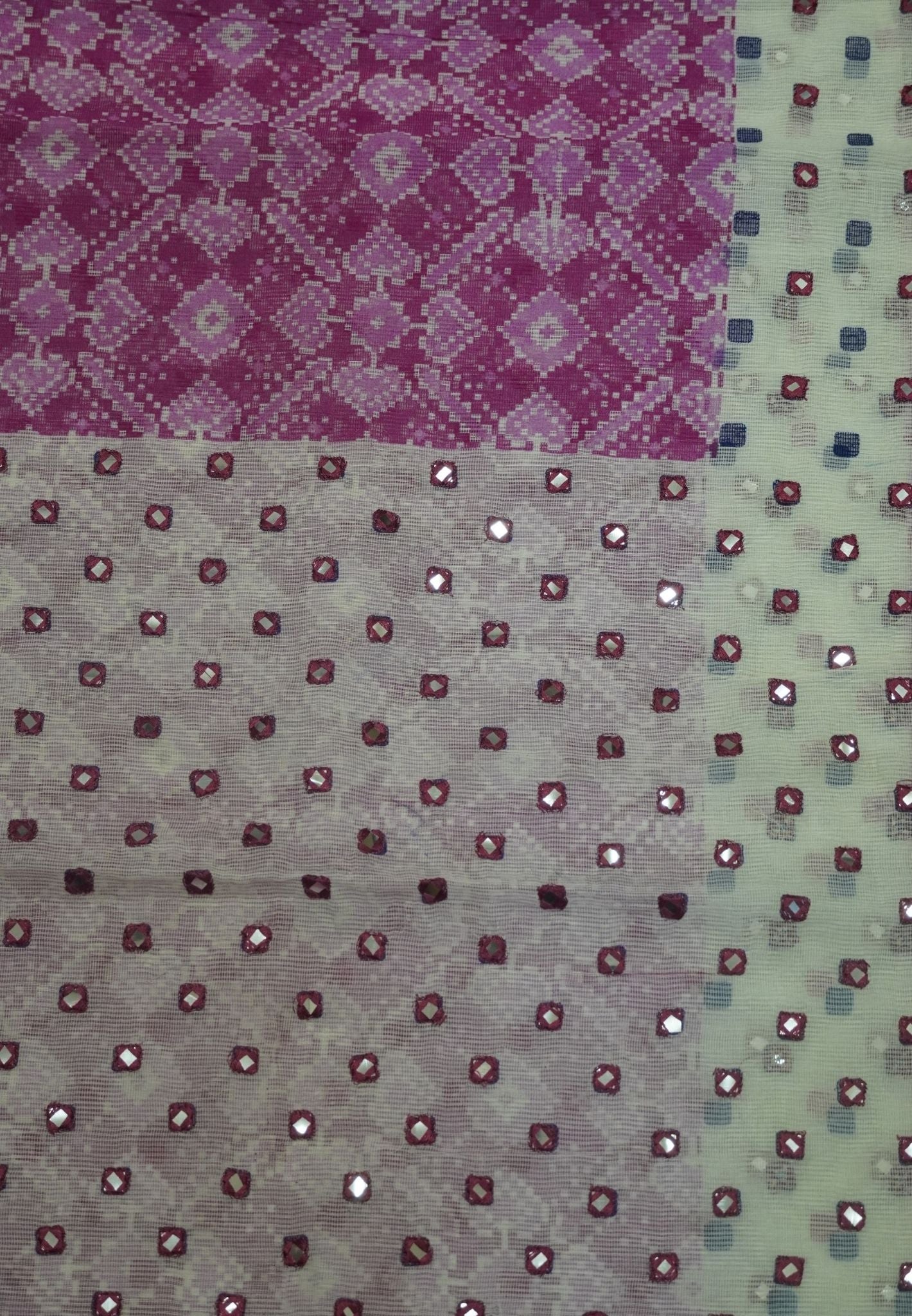 Supernet Kota Cotton Saree-Pink with Mirror Work