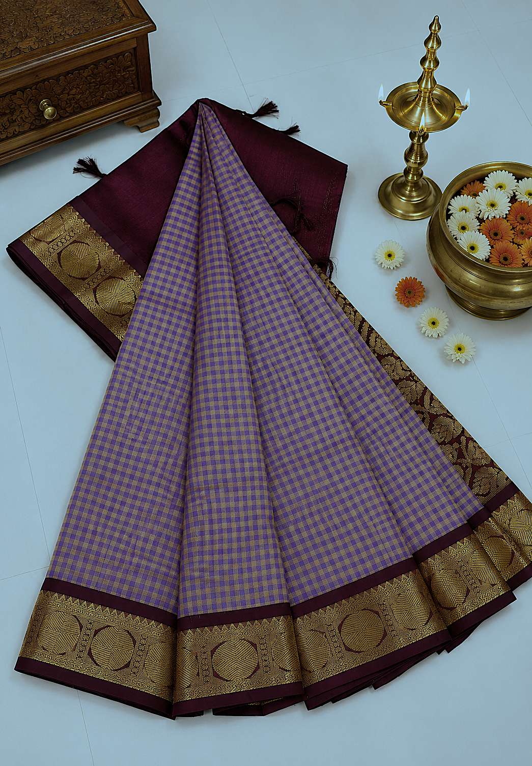 Pure Silk Cotton Saree- Palum Pazhamum Small Checks