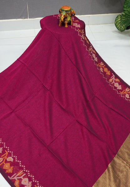 Handloom Cotton Saree- Magenta Kalash Jamdhani Border