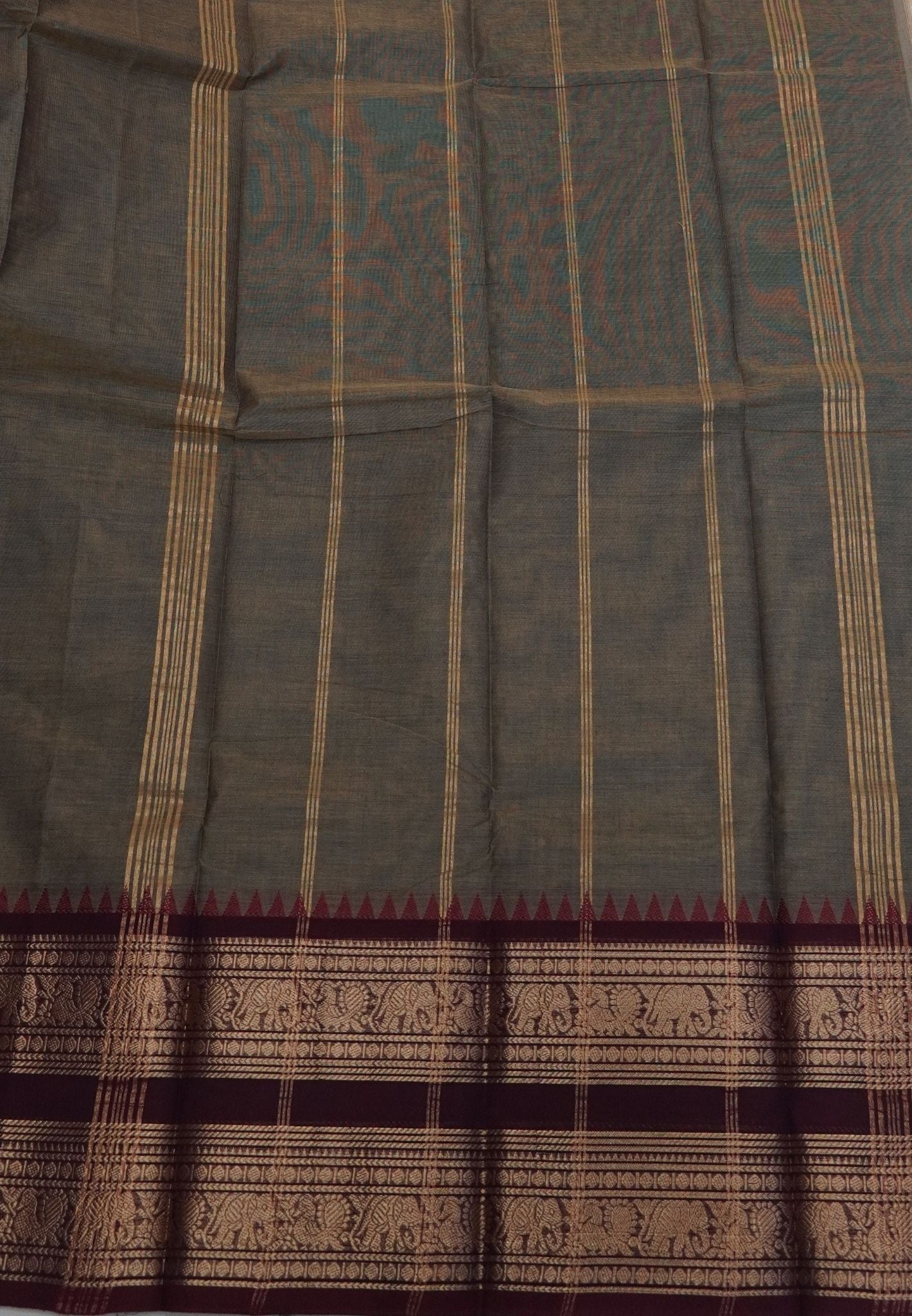 Chettinadu Cotton Saree-Bronze Beige with Elephant Big Border