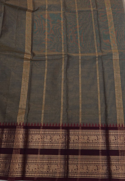 Chettinadu Cotton Saree-Bronze Beige with Elephant Big Border