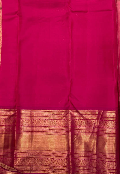 Pure Kanchipuram Silk Saree-Salmon Pink with Contrast Border