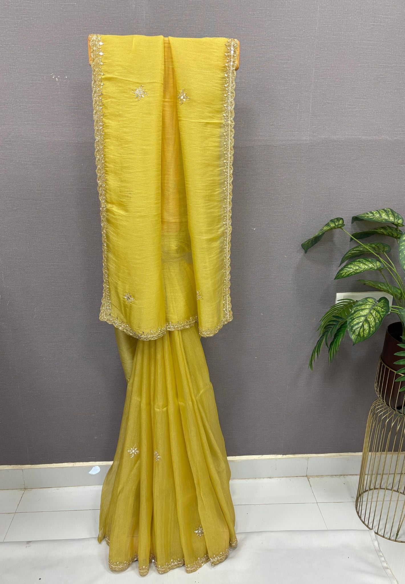 Designer Saree-Lime Yellow