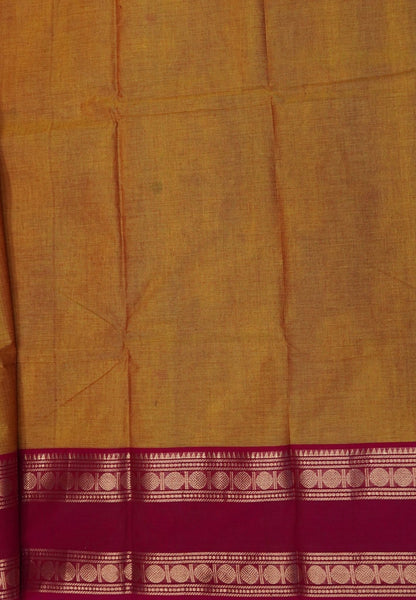 Kanchi Cotton Saree-Mustard-Pink Rudraksh