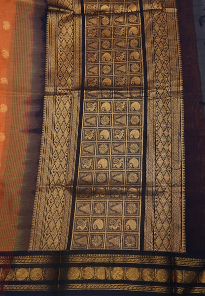 Rich Kanchi Cotton Saree-Mango Yellow with Contrast Border