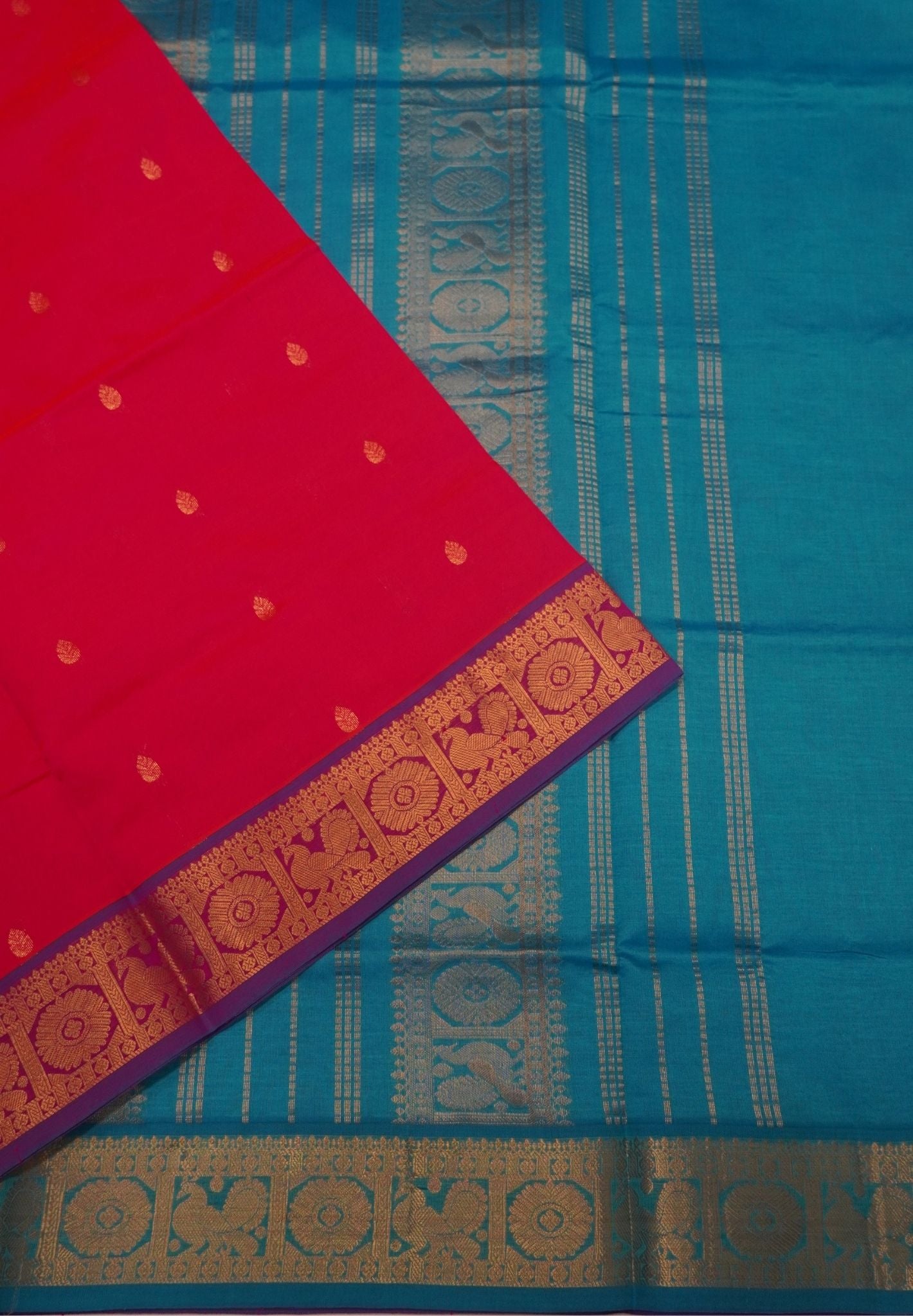 Pure Silk Cotton Saree-Mitai Pink-Sky Blue