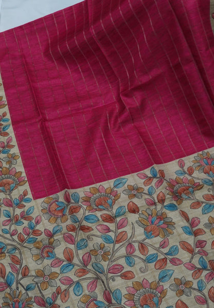 Semi Tussar Saree-Dark Pink
