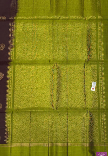 Pure Kanchipuram Silk Saree-Coffee Brown in Mayil Butta Zari Border