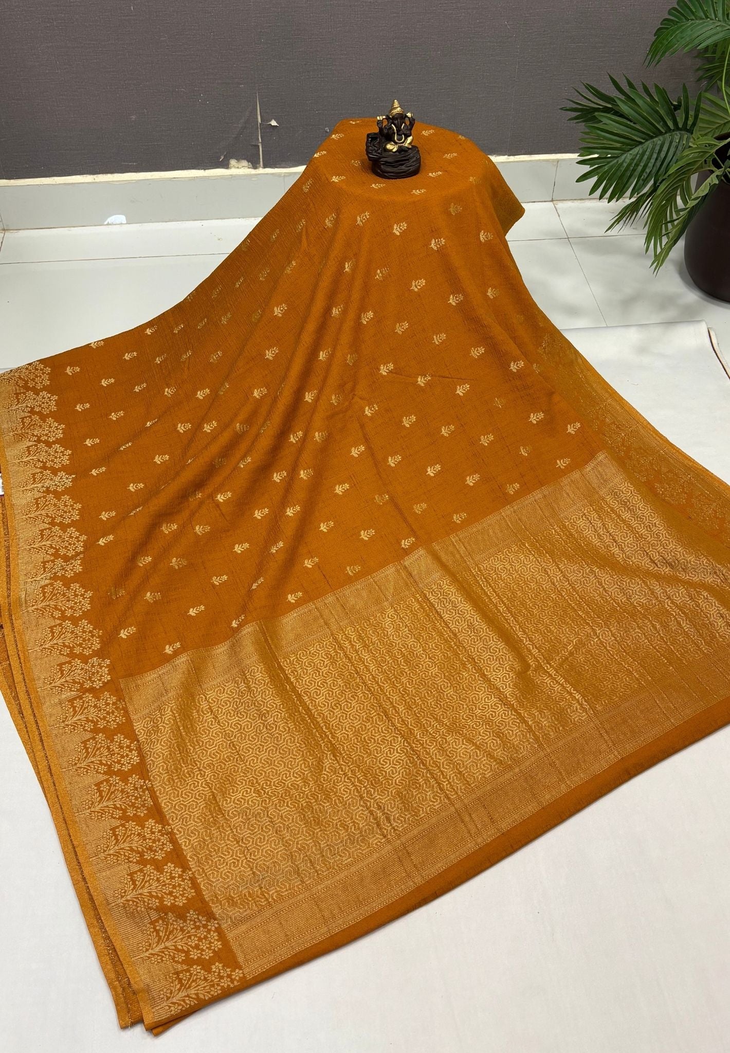 Banarasi Georgette Saree-Turmaric Yellow With Tree Zari Border