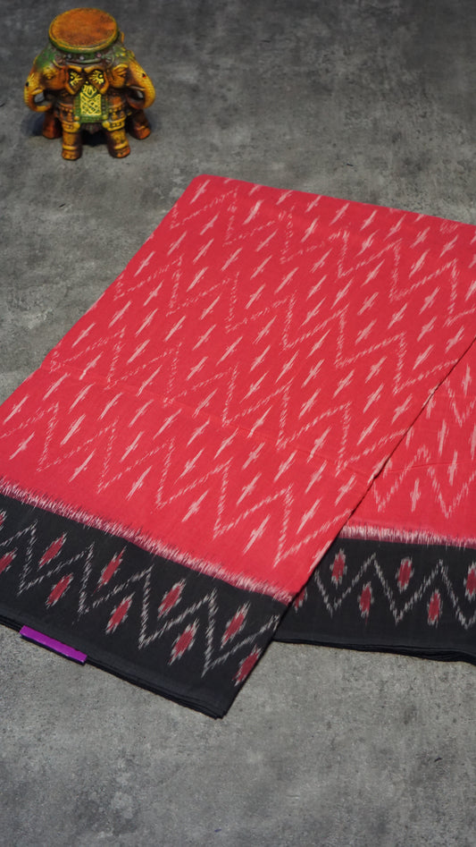 Pochampally Cotton double Ikkat Saree Pink - White