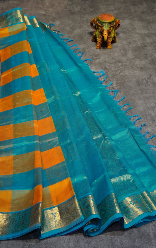 Silk Cotton Saree Checks Yellow